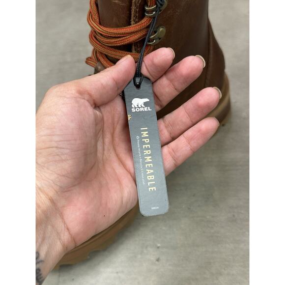 Sorel Lennox Lace STKD Brown Leather Waterproof Lace Up Boots Size 7 Retail $189 - Picture 12 of 14